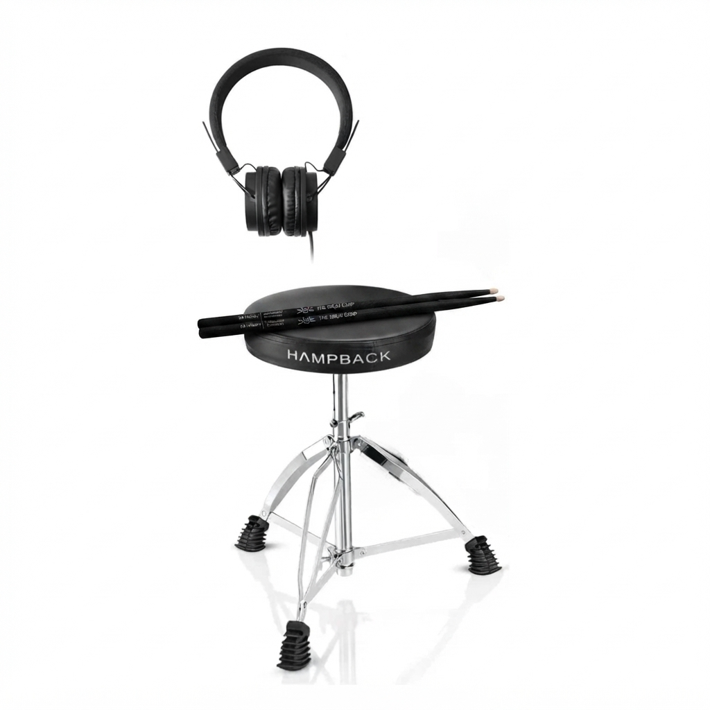 Hampback Drum Throne, Headphones & 5A TDC Drum Sticks Combo