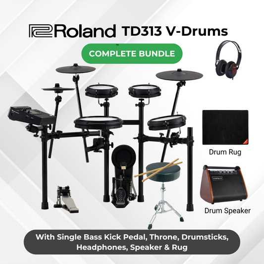 Roland TD313 V-Drums 3 Series Electronic Drum Bundle | Compact Pro-Grade E-Drums