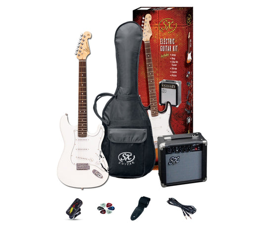 SX Stratocaster Electric Guitar Package - White